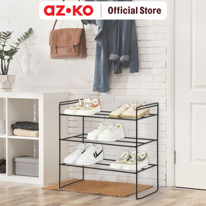 [EZO.0801973] AZKO Stora 64X25.5X59 cm Rak Sepatu 3 Tingkat - Hitam Shoe Rack Organizer Sandal Sepatu Kabinet Alas Kaki Tempat Penyimpanan Sendal