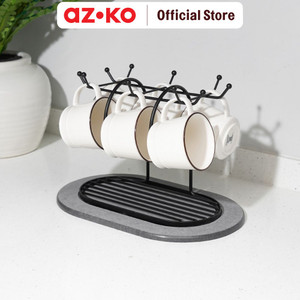 [EZO.0802009] AZKO Stora Rak Gelas Diatomite - Abu-Abu/Hitam Tempat Cangkir Gantung Rak Cup Cangkir Mug Gelas Cup Holder Perlengkapan Rumah Tangga