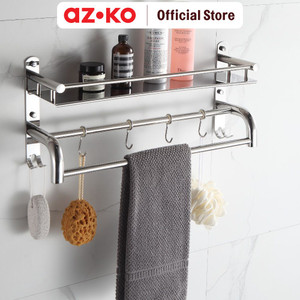 [EZO.0802055] AZKO Fosa Rak Kamar Mandi Multifungsi 2 Tingkat Basic Organizer Serbaguna Rak Sabun Shampoo Tempat Peralatan Mandi Bathroom Wall Shelves
