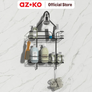 [EZO.0802069] AZKO Stora Rak Gantung Kamar Mandi 2 Tingkat Wk830583 - Hitam Shower Wall Shelf Organizer Tempat Sampo Sabun Rak Tembok Serbaguna Aksesoris Kamar Mandi Furniture Indoor Rumah