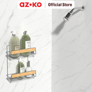 [EZO.0802076] AZKO Stora Rak Dinding Kamar Mandi 2 Tingkat Chrome Shower Wall Shelf Organizer Tempat Sampo Sabun Rak Tembok Serbaguna Aksesoris Kamar Mandi Furniture Indoor Rumah