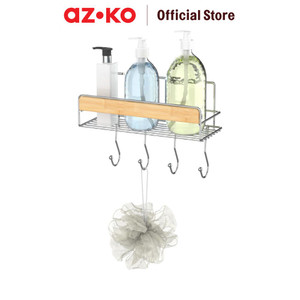 [EZO.0802079] AZKO Stora Rak Dinding Kamar Mandi Dengan Pengait Shower Wall Shelf Organizer Tempat Sampo Sabun Rak Tembok Serbaguna Aksesoris Kamar Mandi Furniture Indoor Rumah