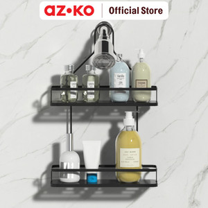 [EZO.0802091] AZKO Stora Rak Gantung Kamar Mandi 2 Tingkat Wk830584 - Hitam Shower Wall Shelf Organizer Tempat Sampo Sabun Rak Tembok Serbaguna Aksesoris Kamar Mandi Furniture Indoor Rumah