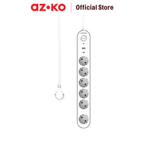 [EZO.0802120] AZKO Krisbow Stop Kontak 6 Soket Dengan Port Usb A & Type C - Putih Electric Socket Terminal Colokan Listrik Kotak Kontak Peralatan Elektronik