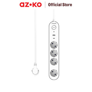 [EZO.0802122] AZKO Krisbow Stop Kontak 4 Soket Dengan Port Usb A & Type C - Putih Electric Socket Terminal Colokan Listrik Kotak Kontak Peralatan Elektronik