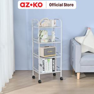 [EZO.0802157] AZKO Stora Lyra Rak Troli 4 Tingkat - Abu-Abu Muda Tempat Penyimpanan Multifungsi Dengan Roda Storage Trolley Wheels Rack Perlengkapan Rumah Tangga