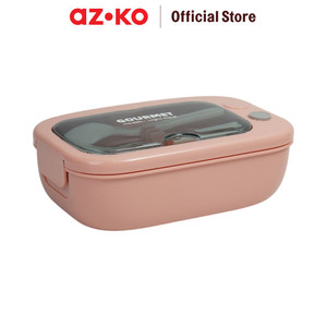 [EZO.0802191] AZKO Ataru 1.1 ltr Kotak Makan 2 Sekat Spork Rectangle - Cokelat Lunch Box Food Grade Food Box Dengan Clip Kotak Bekal Makan Bpa Free Wadah Makanan
