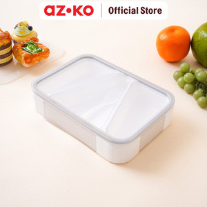 [EZO.0802200] AZKO Ataru 1 ltr Kotak Makan 3 Sekat Rectangle - Putih/Abu-Abu Lunch Box Food Grade Food Box Dengan Clip Kotak Bekal Makan Bpa Free Wadah Makanan