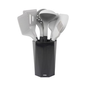 [EZO.0802222] AZKO Kris Set Peralatan Masak Silikon Dengan Holder Cooking Utensils Set Peralatan Memasak Food Grade Spatula Sutil Sendok Sup Kuas Masak Perlengkapan Dapur - Abu-abu