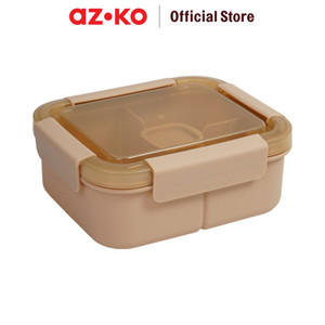 [EZO.0802288] AZKO Ataru 1.3 ltr Kotak Makan 3 Sekat Square - Krem Lunch Box Food Grade Food Box Dengan Clip Kotak Bekal Makan Bpa Free Wadah Makanan