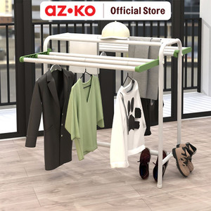 [EZO.0802299] AZKO Stora Jemuran Handuk Lipat 9 Bar - Hijau Muda/Putih Tempat Jemur Anduk Drying Rack Gantungan Kain Lap Badan Mandi Towel Rack