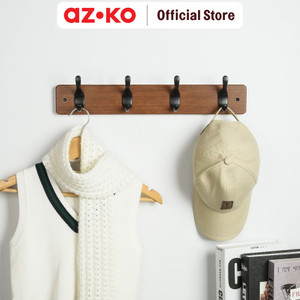 [EZO.0802304] AZKO Stora 45X6.5X9.5 cm Gantungan Pakaian Dinding 4 Pengait Walnut Pengait Multifungsi Tembok Clothes Hook Tempat Gantung Pakaian Barang Serbaguna