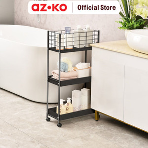 [EZO.0802308] AZKO Stora Kassy Rak Troli 3 Tingkat Slim - Hitam Tempat Penyimpanan Multifungsi Dengan Roda Storage Trolley Wheels Rack Perlengkapan Rumah Tangga