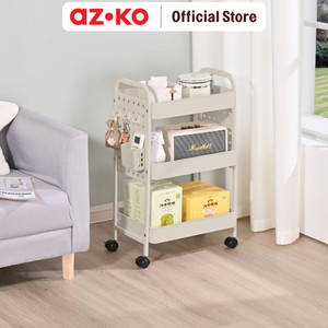 [EZO.0802309] AZKO Stora Rak Troli 3 Tingkat Dengan Pegboard - Putih Tempat Penyimpanan Multifungsi Dengan Roda Storage Trolley Wheels Rack Perlengkapan Rumah Tangga