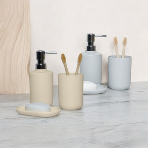 [EZO.0802325] AZKO Stora Set Gift Perlengkapan Kamar Mandi Liquid Soap Shampoo Dispenser Botol Sabun Sampo Serbaguna Wadah Sikat Gigi Set Aksesoris Kamar Mandi Perlengkapan Rumah Tangga Tempat Sabun Batang - Abu-abu