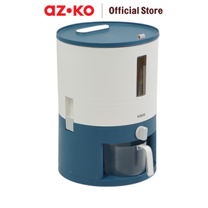 [EZO.0802355] AZKO Kris 6 kg Tempat Beras Rotary - Putih/Biru Rice Container Food Grade Kotak Beras Wadah Penyimpanan Beras Perlengkapan Dapur