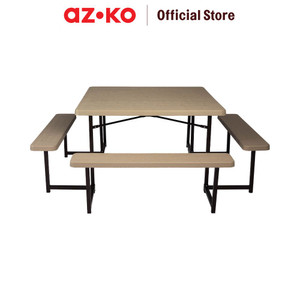 [EZO.0802375] AZKO Soleil Set Kursi Dan Meja Taman - Cokelat Kursi Dan Meja Taman Foldable Garden Desk And Chair Picnic Table Benches Set Outdoor Furniture Furnitur Halaman
