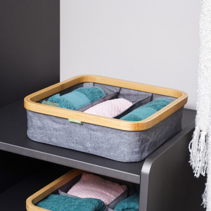 [EZO.0802406] AZKO Stora Kotak Penyimpanan Soft Sleeve Bamboo Storage Box Tempat Alat Tulis Makeup Aksesoris Serbaguna Wadah Penyimpanan Multifungsi Organizer Meja - Abu-abu, 1 Kompartemen