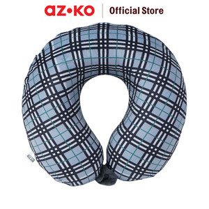 [EZO.0802420] AZKO Otto Klase Bantal Leher Memory Foam Soft Fleece Checked - Biru Neck Cushion Travel Bantal Mobil U-Neck Car Pillow Sandaran Leher