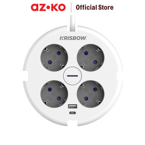 [EZO.0802444] AZKO Krisbow Stop Kontak Disc 4 Soket Dengan Usb A & Type C Electric Socket Terminal Colokan Listrik Kotak Kontak Peralatan Elektronik