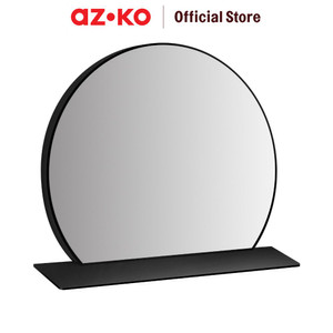 [EZO.0802515] AZKO Acroz 60X50 cm Cermin Dinding Round Dengan Rak - Hitam Bathroom Wall Mirror Rak Cermin Tembok Aksesori Kamar Mandi Furniture Rumah