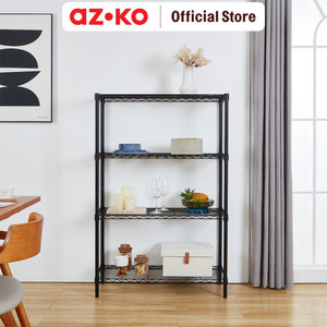 [EZO.0802524] AZKO Stora Rak Besi 4 Tingkat 91X35X138 cm - Hitam Storage Rack Metal Tempat Penyimpanan Serbaguna Rak Barang Organizer Gudang