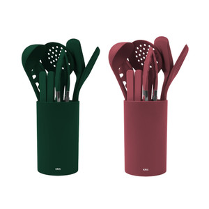 [EZO.0802574] AZKO Kris Set 8 Pcs Peralatan Masak Silikon Dengan Holder Cooking Utensils Set Peralatan Memasak Food Grade Spatula Sutil Sendok Sup Kuas Masak Perlengkapan Dapur - Hijau