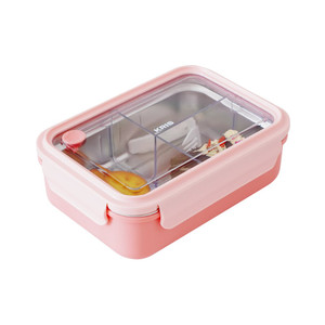 [EZO.0802683] AZKO Kris 1.1 ltr Kotak Makan 3 Sekat Lunch Box Food Grade Food Box Dengan Clip Kotak Bekal Makan Wadah Makanan - Pink