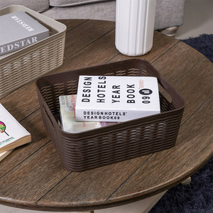 [EZO.0802699] AZKO Stora Keranjang Penyimpanan Wave Handle Storage Basket Kotak Penyimpanan Serbaguna Bin Organizer Tempat Simpan Barang - Cokelat, 19 L