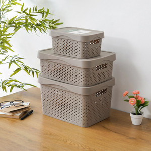 [EZO.0802701] AZKO Stora Dots Keranjang Penyimpanan Dengan Tutup Handle Storage Basket Kotak Penyimpanan Serbaguna Bin Organizer Tempat Simpan Barang - Cokelat, 5