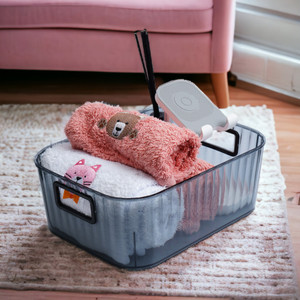 [EZO.0802712] AZKO Stora Kotak Penyimpanan Clear Basket Pet Kotak Serbaguna Plastik Wadah Simpan Storage Box Dengan Handle Boks Organizer - Abu-abu, S