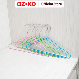 [EZO.0802715] AZKO Stora 40 cm Set 6 Pcs Hanger Pvc Coating - Pink/Hitam/Hijau Henger Gantungan Baju Serbaguna Shirt Hook Perlengkapan Rumah Tangga