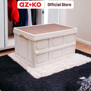 [EZO.0802722] AZKO Stora 52X36.5X28.5 cm Kotak Penyimpanan Lipat Dengan Tutup Kayu Container Box Kotak Serbaguna Plastik Wadah Simpan Storage Box Boks Organizer