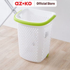 [EZO.0802727] AZKO Stora 60 ltr Keranjang Laundry Dengan Roda - Putih/Hijau Tempat Baju Pakaian Kotor Wadah Cucian Laundry Basket Perlengkapan Rumah Tangga
