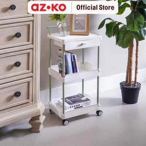 [EZO.0802729] AZKO Stora Rak Troli 3 Tingkat Dengan Laci - Hijau/Putih Tempat Penyimpanan Multifungsi Dengan Roda Perlengkapan Rumah Tangga Storage Trolley Wheels Rack