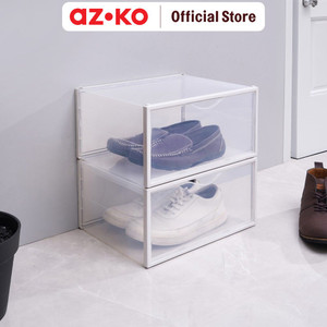 [EZO.0802730] AZKO Stora Set 2 Pcs Kotak Sepatu Side Open - Putih Shoe Box Storage Container Sepatu Wadah Penyimpanan Alas Kaki