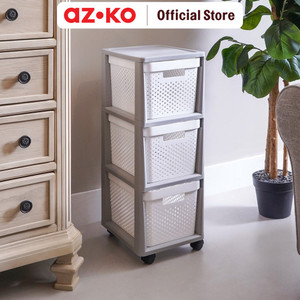[EZO.0802731] AZKO Stora Rak Troli 3 Tingkat Big Basket - Putih Tempat Penyimpanan Multifungsi Dengan Roda Storage Trolley Wheels Rack Perlengkapan Rumah Tangga