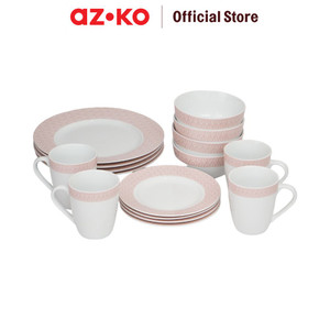 [EZO.0802745] AZKO Delicia Set 16 Pcs Geome Perlengkapan Makan Porcelain Dinner Set Plate Aesthetic Eating Utensils Peralatan Makan Set Piring Gelas Mangkok
