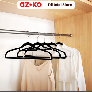 [EZO.0802748] AZKO Stora Set 24 Pcs Hanger Plastik Velvet - Hitam Henger Gantungan Baju Serbaguna Suit Hook Perlengkapan Rumah Tangga