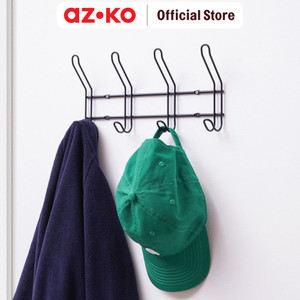 [EZO.0802749] AZKO Stora 33X15.5X5.5 cm Gantungan Dinding 4 Kait - Hitam Pengait Multifungsi Tembok Clothes Hook Tempat Gantung Pakaian Barang Serbaguna