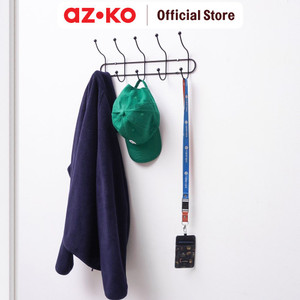 [EZO.0802750] AZKO Stora 42X16X8 cm Gantungan Dinding 5 Kait - Hitam Pengait Multifungsi Tembok Clothes Hook Tempat Gantung Pakaian Barang Serbaguna
