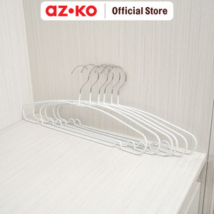 [EZO.0802754] AZKO Stora 40 cm Set 6 Pcs Hanger Pvc Coating - Putih Henger Gantungan Baju Serbaguna Shirt Hook Perlengkapan Rumah Tangga