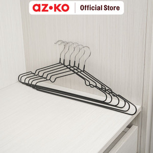 [EZO.0802755] AZKO Stora 40 cm Set 6 Pcs Hanger Pvc Coating - Hitam Henger Gantungan Baju Serbaguna Shirt Hook Perlengkapan Rumah Tangga