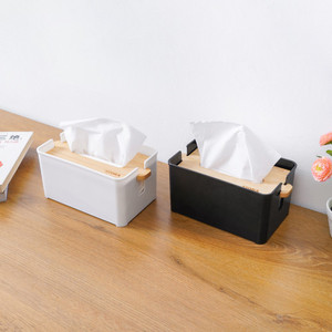 [EZO.0802776] AZKO Stora Kotak Tisu Dengan Tutup Bambu Adjustable Tissue Box Holder Tempat Tisu Aesthetic Wadah Penyimpanan Tisyu Perlengkapan Rumah Tangga - Hitam