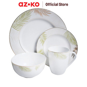 [EZO.0802869] AZKO Delicia Set 16 Pcs Perlengkapan Makan Porcelain Palm Leaf Set Piring MakanMangkukMugGelasPeralatan MakanDining Tool