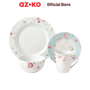 [EZO.0802870] AZKO Delicia Set 16 Pcs Perlengkapan Makan Bluey Flower - Putih Dinner SetSet Alat MakanPiring Gelas MotifEating Utensils