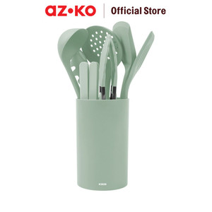 [EZO.0802873] AZKO Kris Set 8 Pcs Peralatan Masak Silikon Dengan Holder - Hijau Muda Cooking Utensils Set Peralatan Memasak Food Grade Spatula Sendok Saring Sendok Saji Pasta Perlengkapan Dapur
