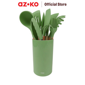 [EZO.0802874] AZKO Kris Set 10 Pcs Peralatan Masak Dengan Holder - Hijau Avocado Cooking Utensils Set Peralatan Memasak Food Grade Spatula Sendok Saring Pengocok Adonan Perlengkapan Dapur