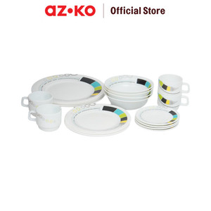 [EZO.0802892] AZKO Delicia Set 20 Pcs Metrics Perlengkapan Makan Dinner Set Plate Aesthetic Eating Utensils Peralatan Makan Set Piring Gelas Mangkok