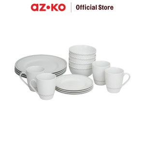[EZO.0802894] AZKO Delicia Set 16 Pcs Minlis Perlengkapan Makan Premium Dinner Set Plate Aesthetic Eating Utensils Peralatan Makan Set Piring Gelas Mangkok